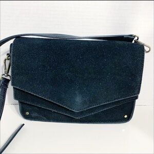 Vintage Mitzigrre Double Flap Adjustable Leather / Suede Crossbody Shoulder Bag